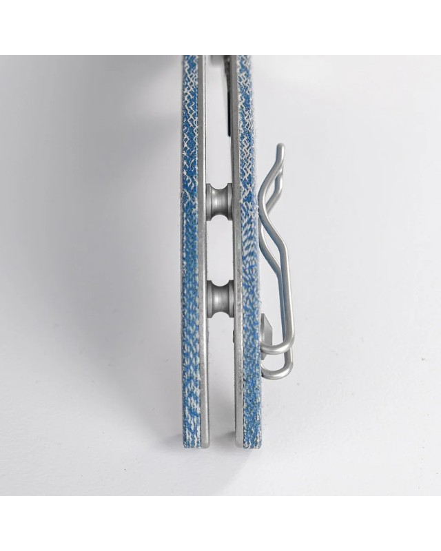 Vosteed Naga S35VN steel stonewash finish button lock blue micarta handle bowie blade