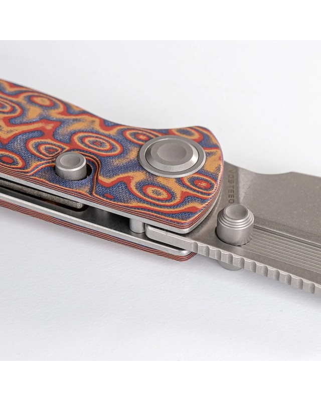 Vosteed Naga S35VN steel stonewash finish button lock Raindrop micarta handle bowie blade