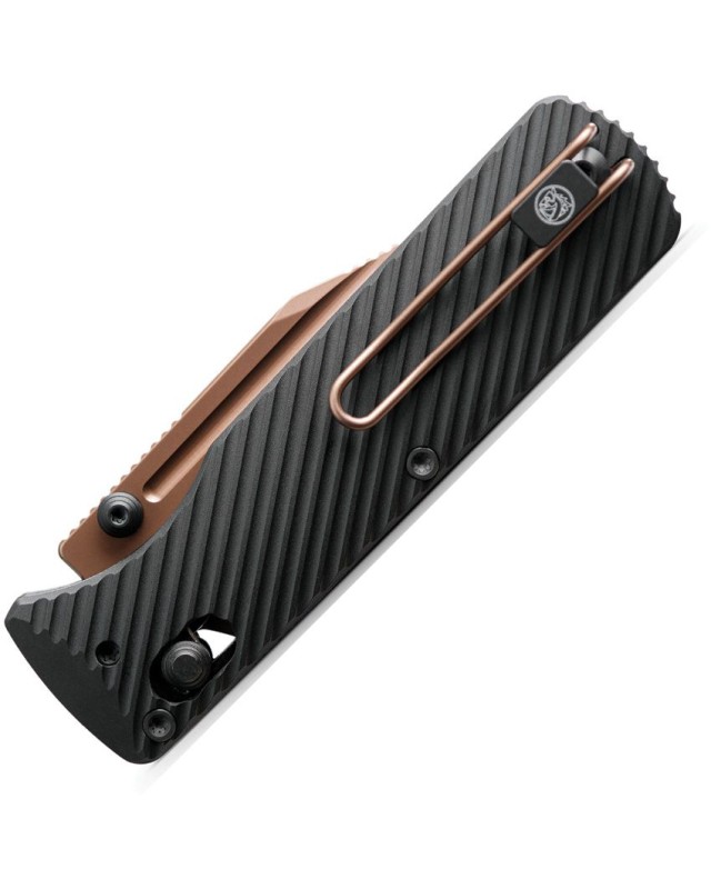 VOSTEED Vombat Bowie shape blade M390 premium steel Copper Dune finish Crossbar Lock black Aluminum Handle A4106