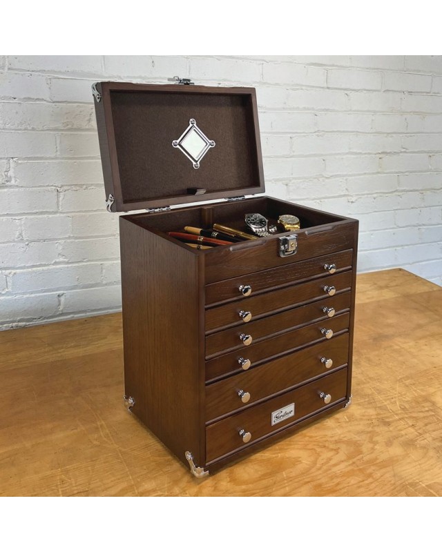 Six Drawer Collector's Chest Dark Oak wood