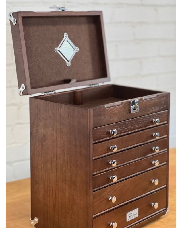 Six Drawer Collector's Chest Dark Oak wood