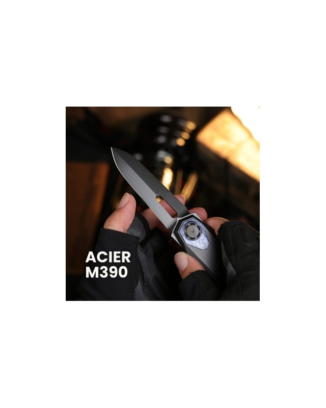 Remette Infinite Power  M390 steel black DLC finish blade black titanium handle Timascus inlay Dagger blade Manual Openi