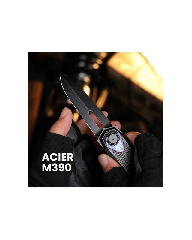 Remette Infinite Power  M390 steel blackwash finish blade blackwash titanium handle Timascus inlay Dagger blade Manual O