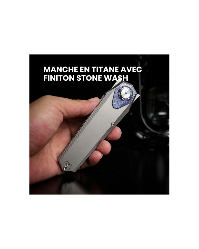 Remette Infinite Power  M390 steel stonewash finish blade stonewash titanium handle Timascus inlay Dagger blade Swiss Le