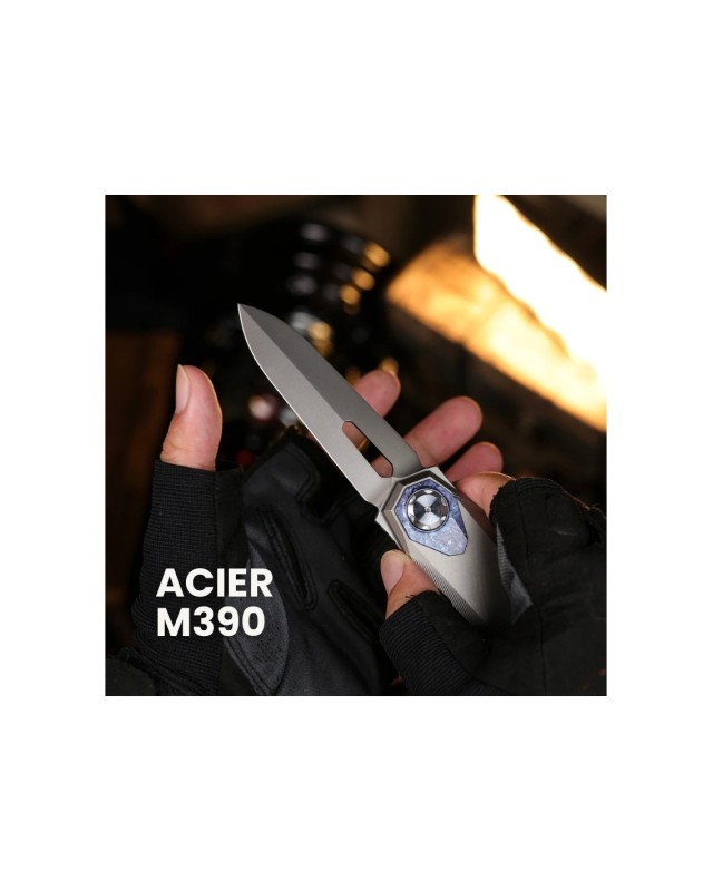 Remette Infinite Power  M390 steel stonewash finish blade stonewash titanium handle Timascus inlay Dagger blade Swiss Le