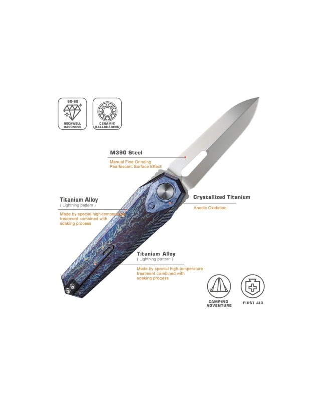Remette Infinite Power  M390 steel stonewash finish blade lightning titanium handle Dagger blade Swiss Legal