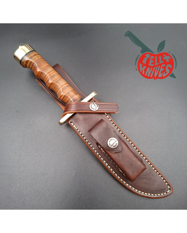 Randall Made Knives Model 3-6 Recon forged carbon steel brass guard stacked leather handle brown leather sheath