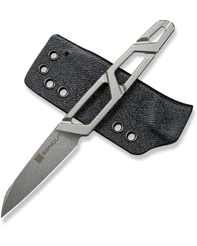 SENCUT TEXO Neck Knife Stonewash finish full tang 9Cr18MoV stainless steel black kydex sheath