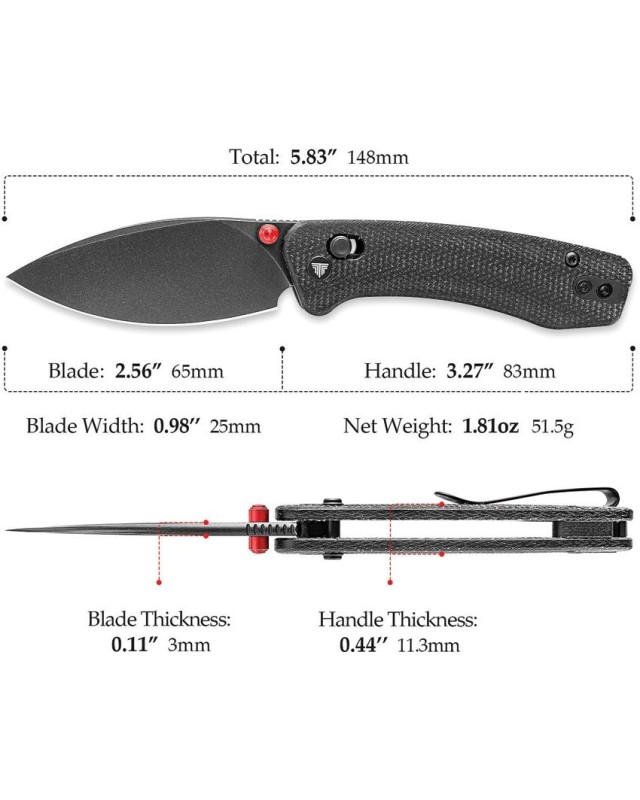 Trivisa Koala folding knife N690 stainless steel blade blackwash finish Crossbar Lock black canva micarta handle