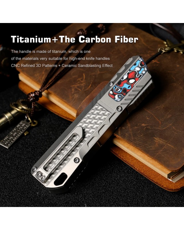 Remette Leopard Knife M390 premium steel light gray titanium handle Nebula Carbon Fiber inlay gravity knife (OTF Manual 