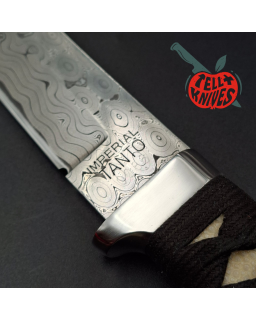 Cold Steel 1998 Imperial Tanto Full Tang Damascus Blade white rayskin handle black leather sheath made in Japan