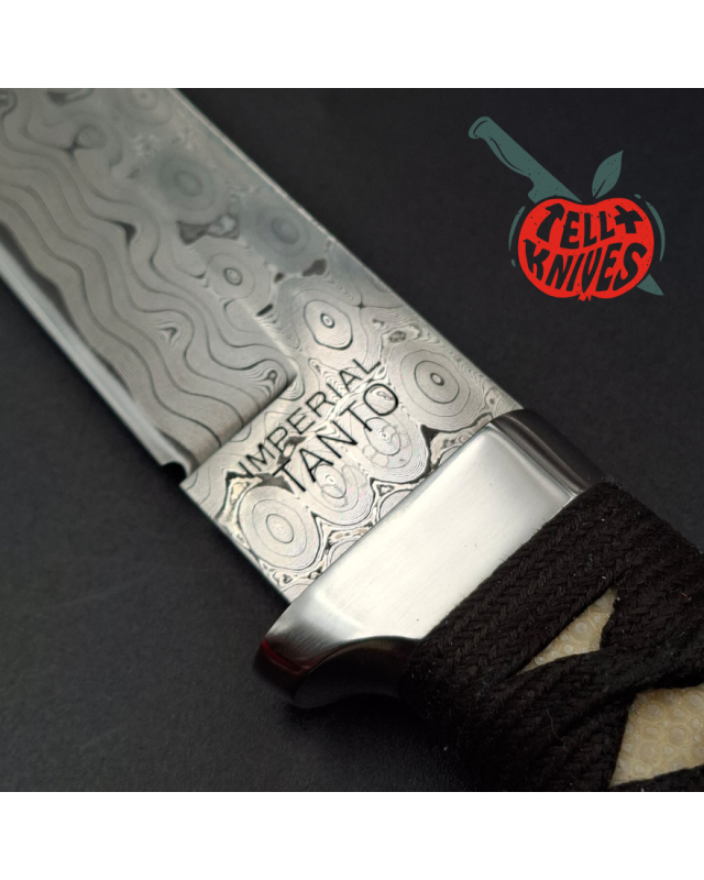 Cold Steel 1998 Imperial Tanto Full Tang Damascus Blade white rayskin handle black leather sheath made in Japan