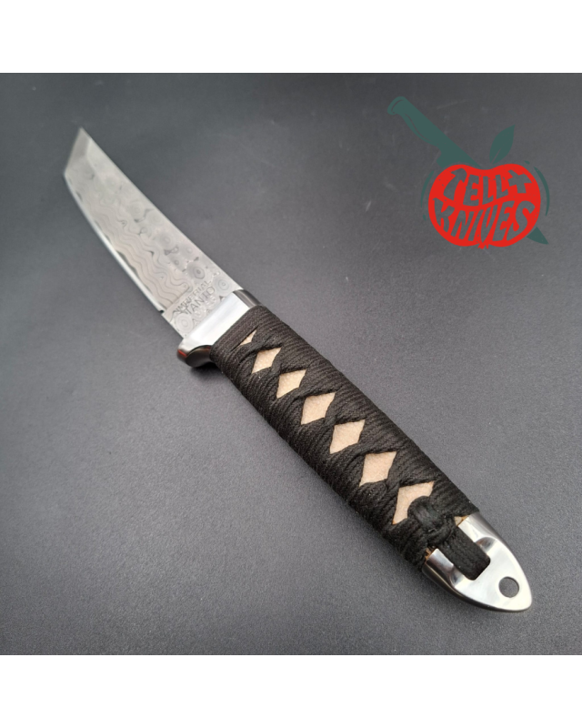 Cold Steel 1998 Imperial Tanto Full Tang Damascus Blade white rayskin handle black leather sheath made in Japan