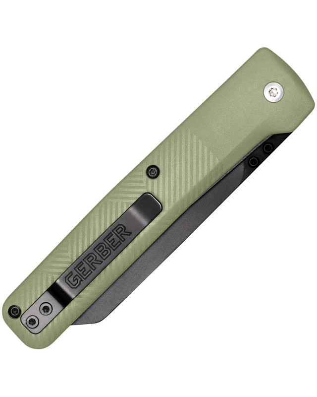 Gerber Tanto Pledge Linerlock Folding Knife Black 7Cr17Mov Steel Lichen Green Handle