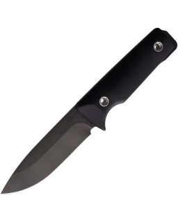 1881 Knife Works The SAN Fixed Blade Full Tang black coated 1095HC carbon steel black G10 handle Brown leather sheath