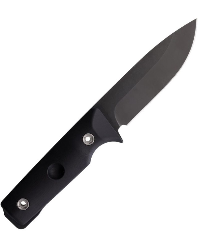 1881 Knife Works The SAN Fixed Blade Full Tang black coated 1095HC carbon steel black G10 handle Brown leather sheath