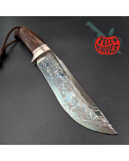 Sergey Shidlovskiy Custom Knives Model Sasquatch Mosaic Damascus blade Wenge wood handle brown leather sheath