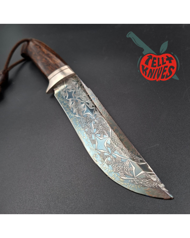 Sergey Shidlovskiy Custom Knives Model Sasquatch Mosaic Damascus blade Wenge wood handle brown leather sheath