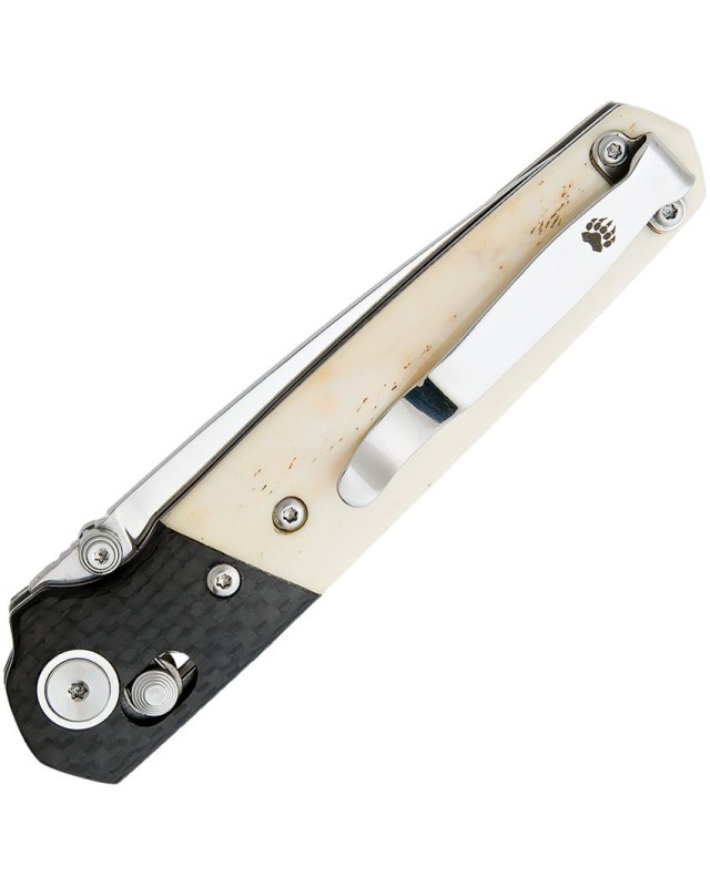 Bear & Son Lawman D2 tool steel blade Slidelock CF bolsters White Bone handle