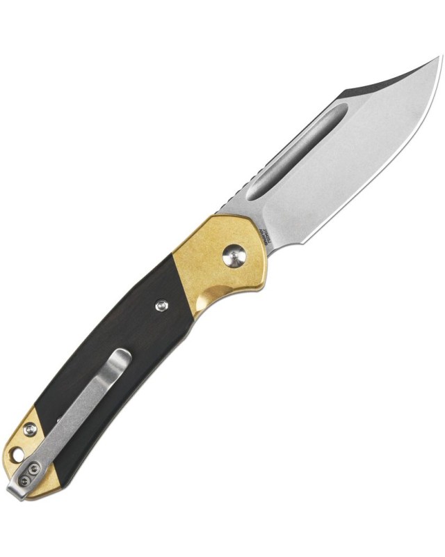 CJRB Pyrite Bowie AR-RPM9 stainless steel stonewash finish blade brass bolsters wood handle slip joint