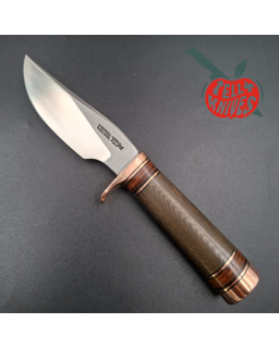 Randall Made Knives Model 27 Mini Copper forged stainless steel green micarta and stacked leather handle copper guard an
