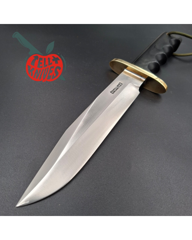 Randall Made Knives 1999 Model 14 - 7.5 full tang forged carbon steel brass guard black micarta handle brown leather she
