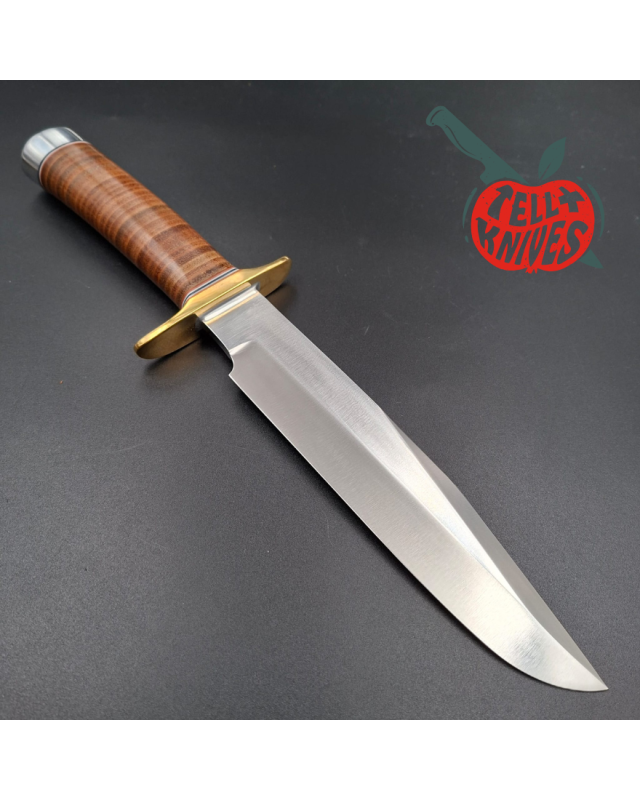 Randall Made Knives Model 14 - 7.5 forged carbon steel 1 brass guard stacked leather handle brown leather sheath