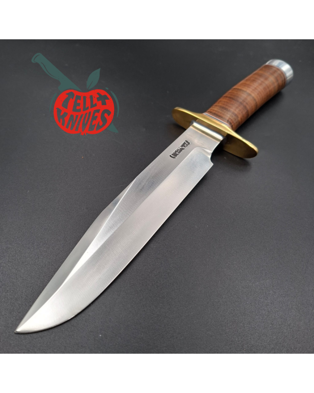 Randall Made Knives Model 14 - 7.5 forged carbon steel 1 brass guard stacked leather handle brown leather sheath