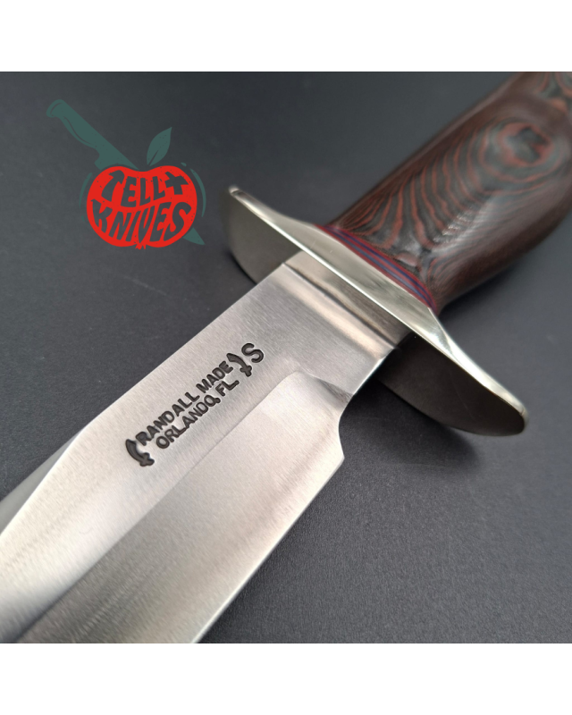 Randall Made Knives Model 15 5.5 Airman forged stainless steel black and red micarta handle nickel silver guard