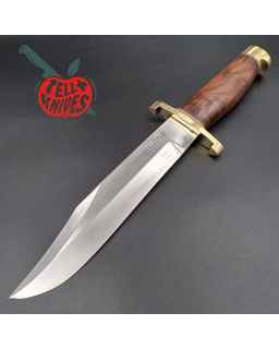 Randall Made Knives Model 12-9 Sportsman Bowie forged carbon steel walnut wood handle brass guard and pommel brown leath