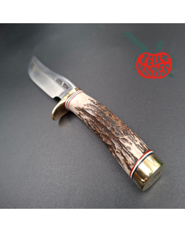 Randall Made Knives 2001 Model Mini 3 forged stainless steel stag handle brass guard brown leather sheath 1188
