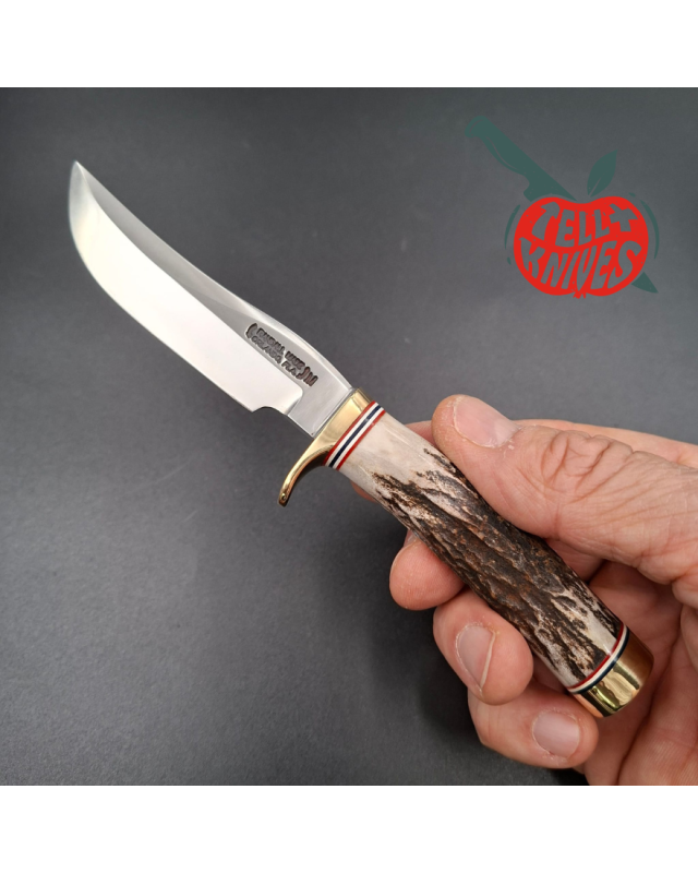 Randall Made Knives 2001 Model Mini 3 forged stainless steel stag handle brass guard brown leather sheath 1188