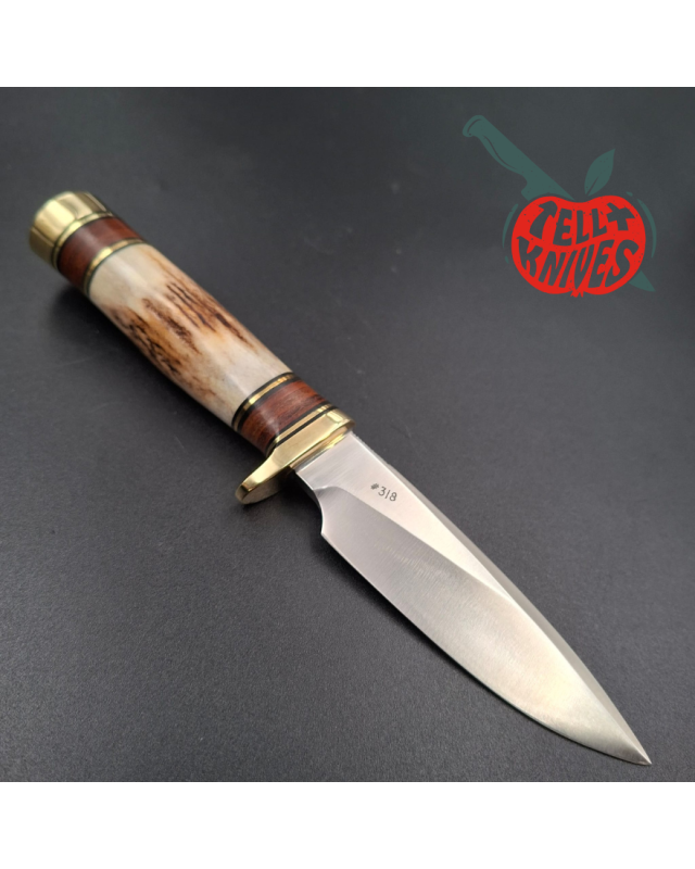 Randall Made Knives 1996 Model Mini 25 forged stainless steel stag handle brass guard brown leather sheath