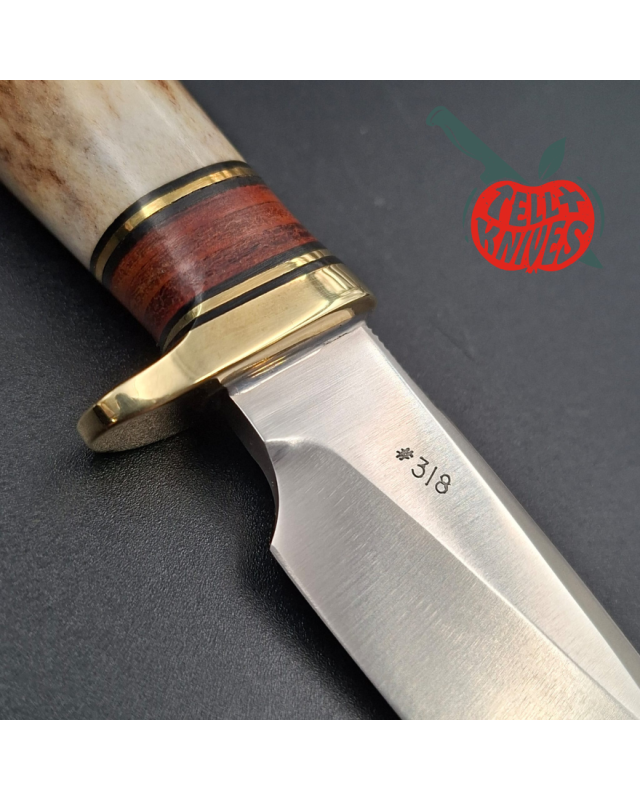 Randall Made Knives 1996 Model Mini 25 forged stainless steel stag handle brass guard brown leather sheath