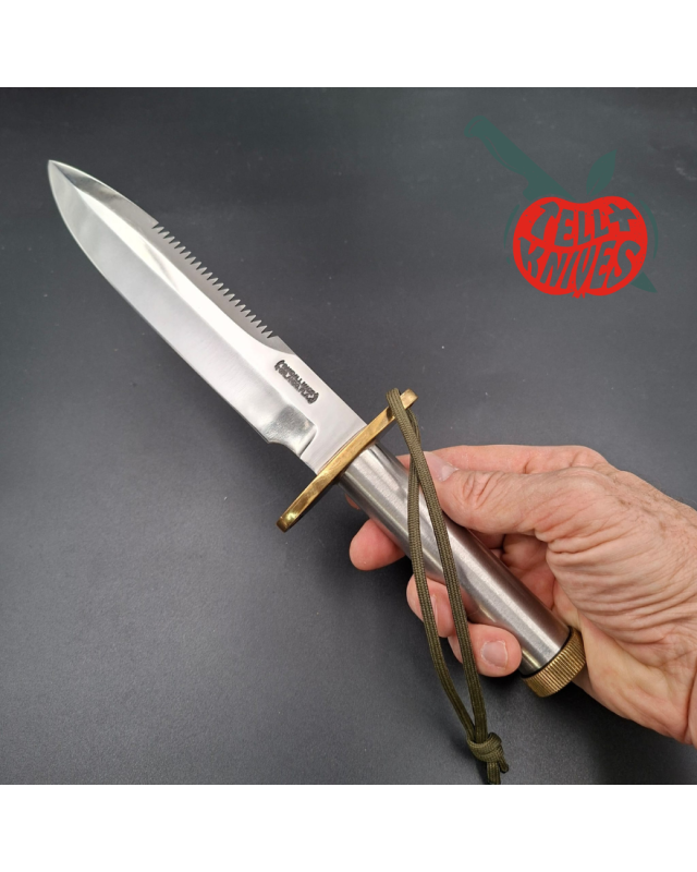 Randall Made Knives Vietnam Era Model 18 7.5 forged stainless steel tubular handle brass guard brown leather sheath