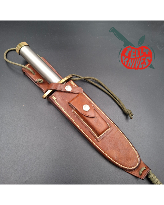 Randall Made Knives Vietnam Era Model 18 7.5 forged stainless steel tubular handle brass guard brown leather sheath