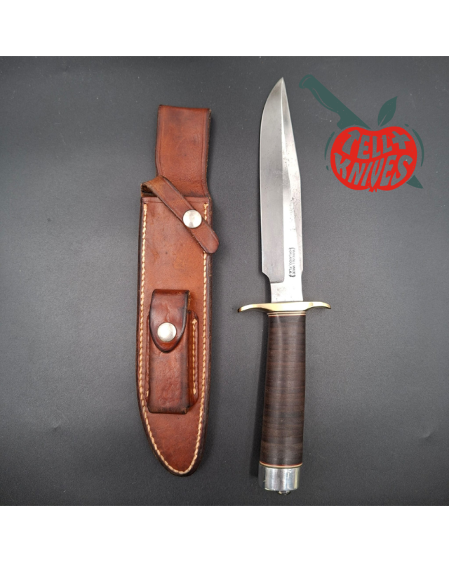 Randall Made Knives Vintage 80ies Model 1-7 forged carbon steel stacked leather handle brown leather sheath