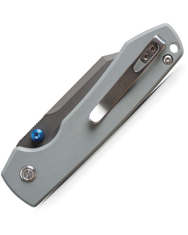 Vosteed Raccoon Top 14C28N Sandvik steel Destroyer Gray Finish Clip Point Blade Gray G10 handle button lock