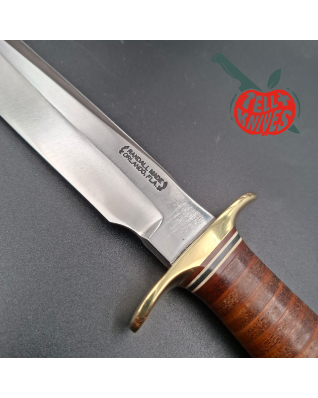 Randall Made Knives Vietnam Era Model 1-8 forged carbon steel stacked leather brown leather sheath with stone