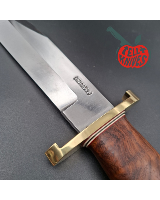 Randall Made Knives Model 12-9 Sportsman Bowie forged carbon steel walnut wood handle brass guard and pommel brown leath