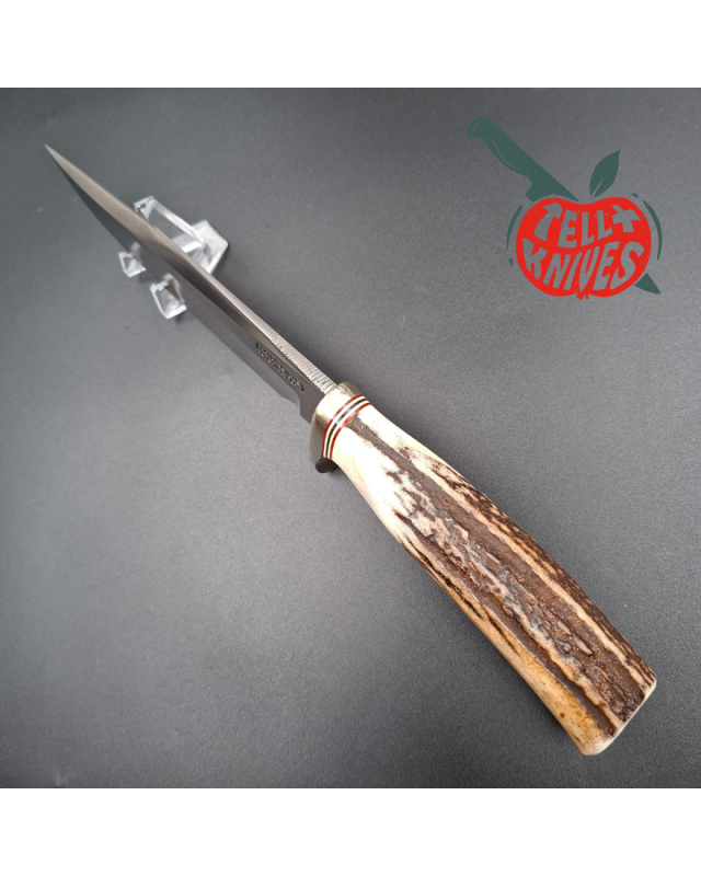 Randall Made Knives 1991 Model 5 - 6 Camp And Trail forged carbon steel stag handle nickel silver guard brown leather sh