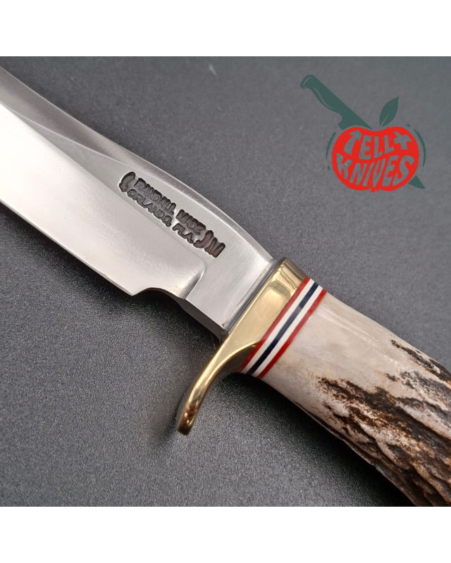 Randall Made Knives 2001 Model Mini 3 forged stainless steel stag handle brass guard brown leather sheath 1188