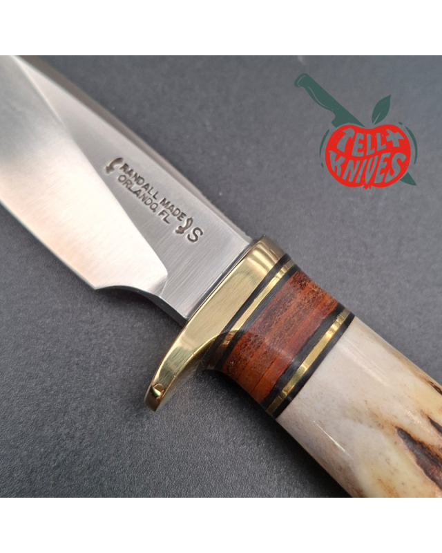 Randall Made Knives 1996 Model Mini 25 forged stainless steel stag handle brass guard brown leather sheath