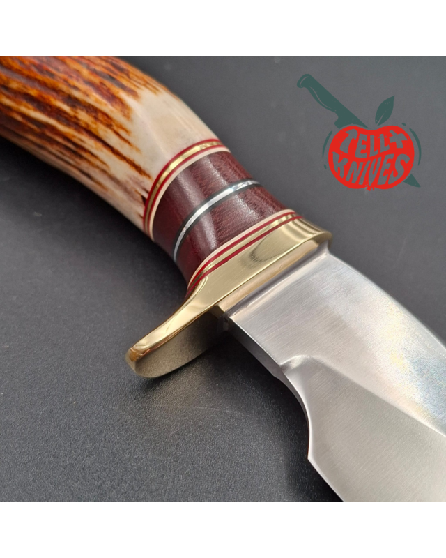 Randall Made Knives Model 27 Trailblazer forged stainless steel stag handle brass guard and pommel brown leather sheath