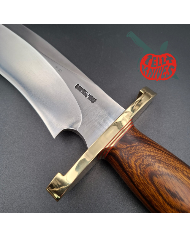 Randall Made Knives Model Sasquatch Large forged carbon steel ironwood handle brass guard and pommel brown leather sheat