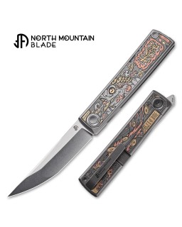 North Mountain Blade KAIKEN The "Golden Toad" Custom Folder M390 Steel Linerlock Titanium handle