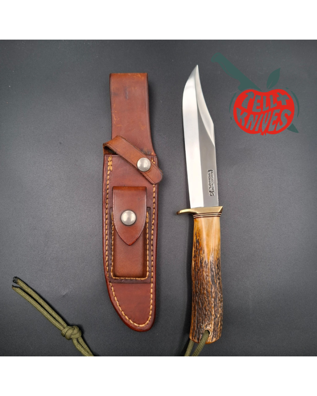 Randall Made Knives Vintage 80ies Model 12 - 6 Sportsman Bowie forged stainless steel stag handle brass guard