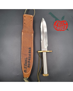 Randall Made Knives Vietnam Era Model 18 7.5 forged stainless steel tubular handle brass guard brown leather sheath