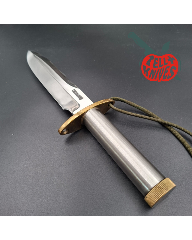 Randall Made Knives Vietnam Era Model 18 7.5 forged stainless steel tubular handle brass guard brown leather sheath