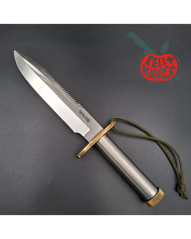Randall Made Knives Vietnam Era Model 18 7.5 forged stainless steel tubular handle brass guard brown leather sheath
